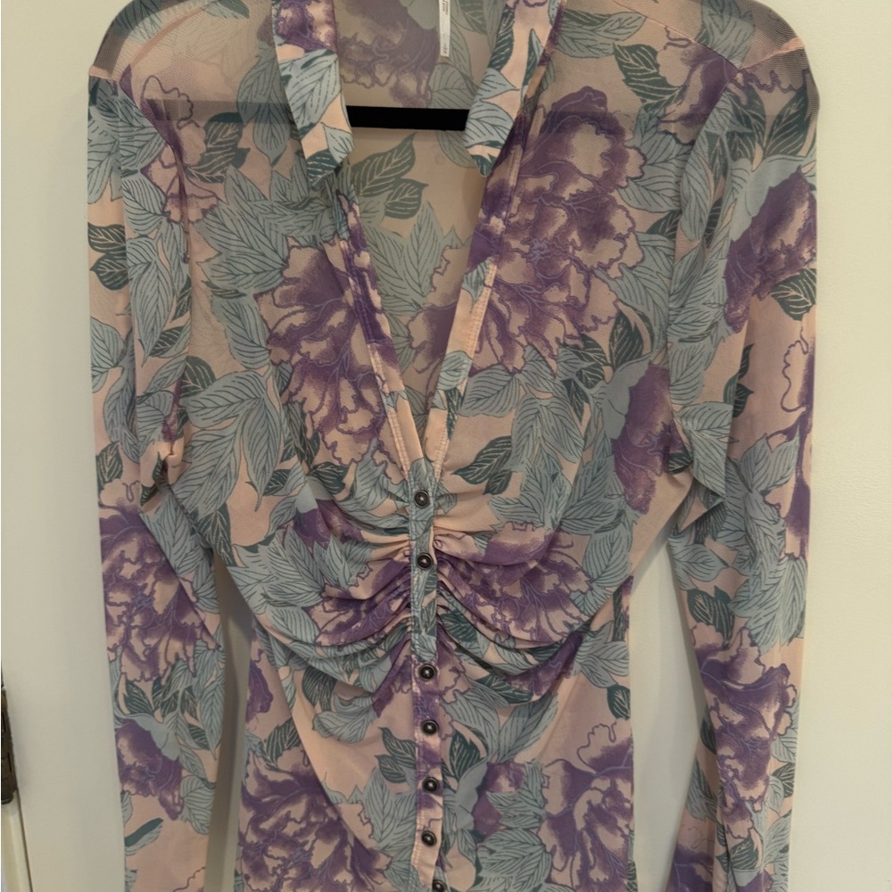Free People Floral Button-Up Sheer Top